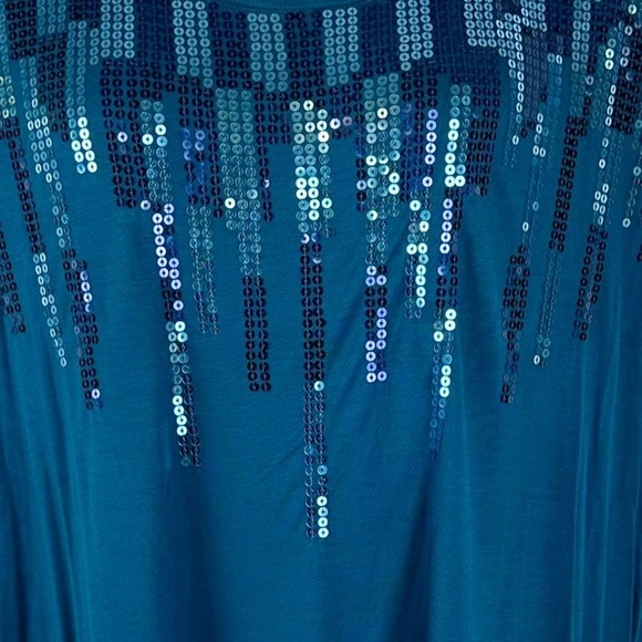 Short Sleeve Teal Blue Sequin Drizzle Tee Size 2X - Picture 7 of 8